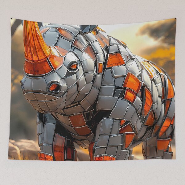 Item preview, Robotic Mosaic Rhino In Orange Wilderness designed and sold by mildaclairmo.