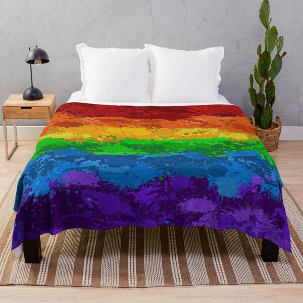 Abstract Paint Splatter LGBTQ Pride Rainbow Flag Background Throw Blanket