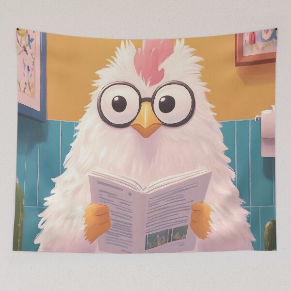 Item preview, Animal Toilet Fluffy White Chicken Sports Round Glasses Reads Morning News designed and sold by mildaclairmo.