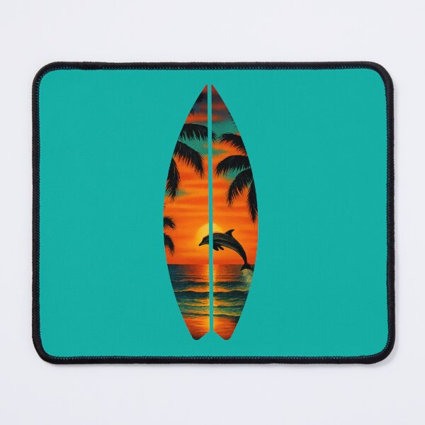Item preview, Sunset Dolphin Surfboard Tropical Art designed and sold by ElemUnlocked.