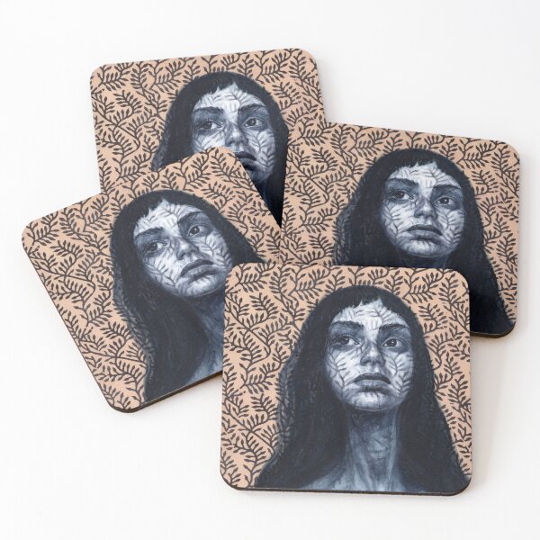 Item preview, What She Holds – Symbolic Feminine Portrait with Leaf Motif designed and sold by Laini Eckardt.