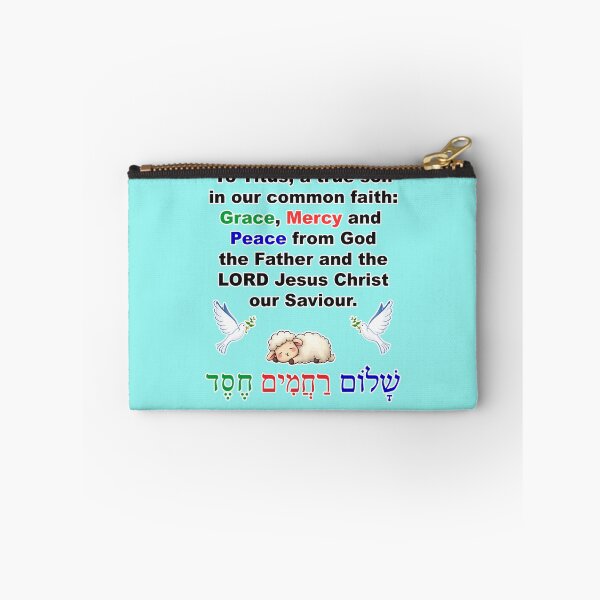 Item preview, 'To Titus, a true son in our common faith: Grace, mercy, and peace from God the Father and the Lord Jesus Christ our Saviour.' Titus 1:4 blue designed and sold by JanderraDesigns.