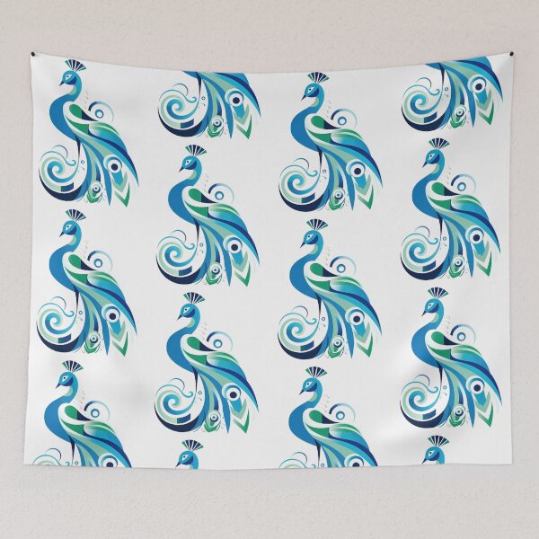 Item preview, Modern Abstract Peacock Art in Blue and Green designed and sold by PaintbrushPlace.