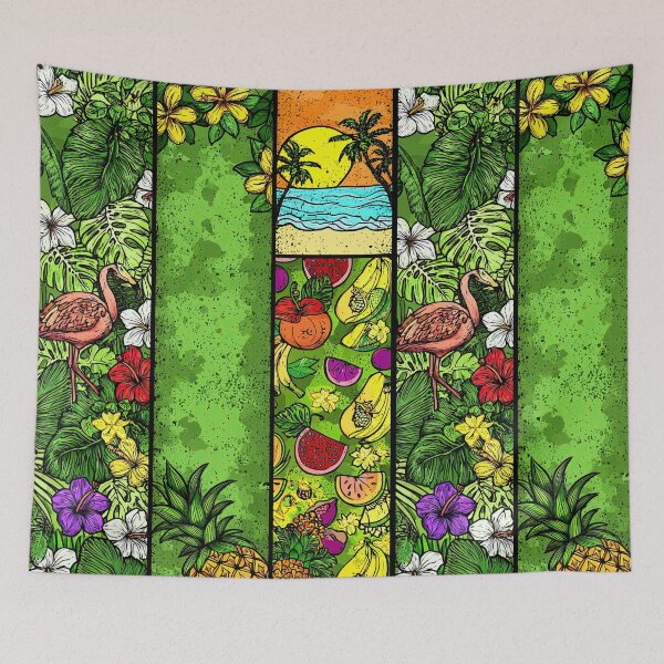 Item preview, Artistic tropical collage with flamingo and monstera leaves. designed and sold by Piotrek0001.