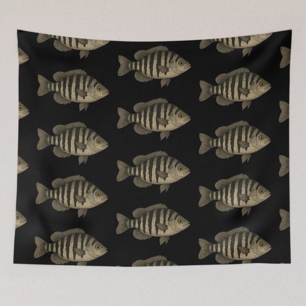 Item preview, Convict Fish - Vintage Japanese Inspired Art - Convict Cichlid Fish designed and sold by Kabuji Store.