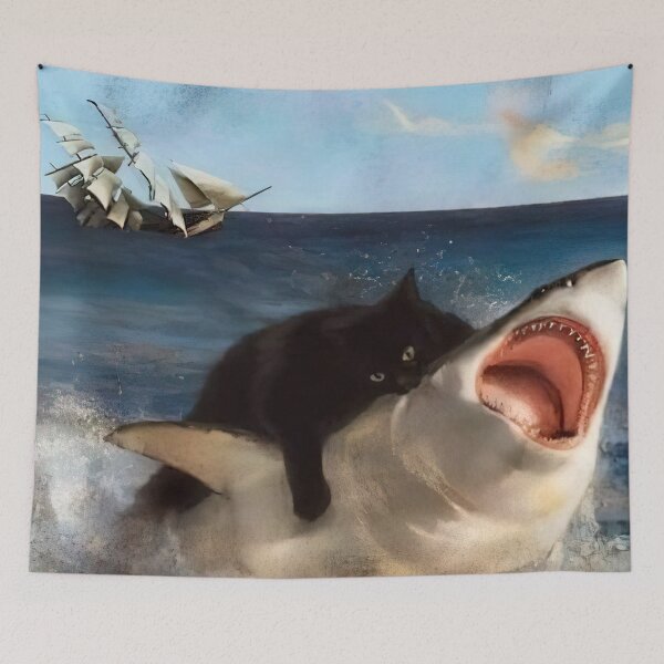 Item preview, Black Cat attacks Shark designed and sold by MorningFive.
