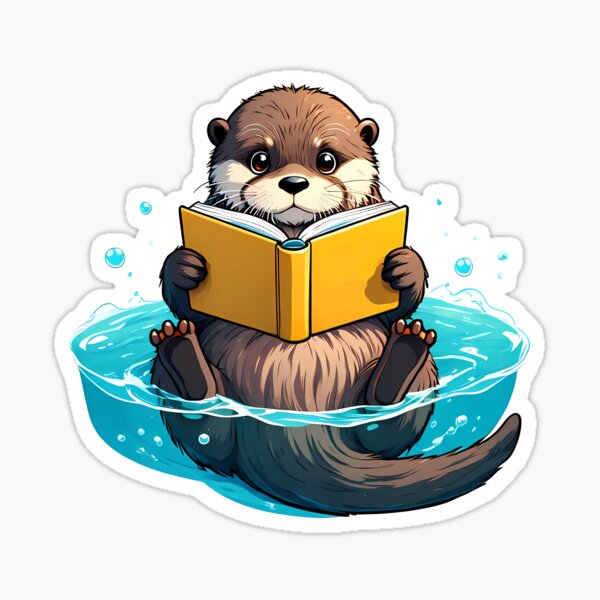 Aperçu de l'œuvre Lecture de la loutre créée et vendue par Funny Vintage Stickers And T-Shirts.