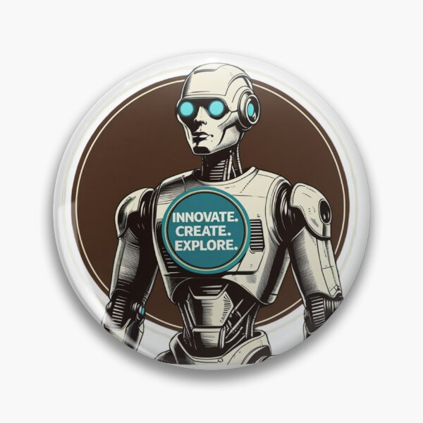 Item preview, Innovate Create Explore – Retro Futuristic Robot Badge Tee designed and sold by PP Shop.