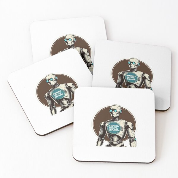 Item preview, Innovate Create Explore – Retro Futuristic Robot Badge Tee designed and sold by PP Shop.