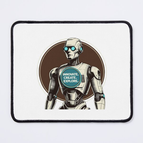 Item preview, Innovate Create Explore – Retro Futuristic Robot Badge Tee designed and sold by PP Shop.