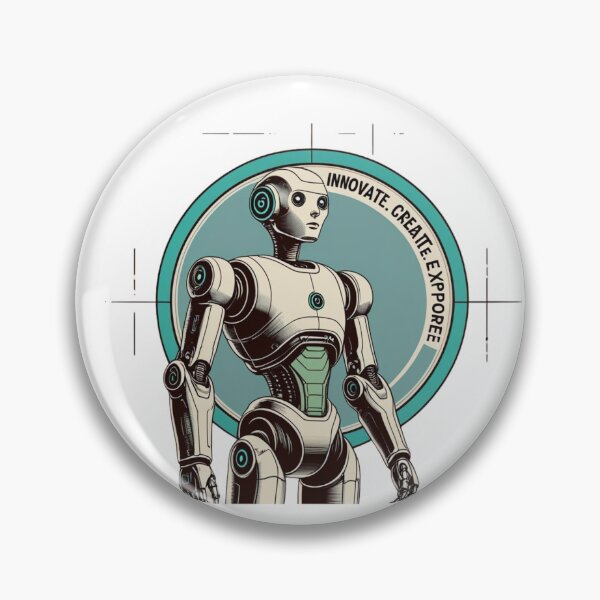 Item preview, Innovate Create Explore – Retro Futuristic Robot Badge Tee designed and sold by PP Shop.