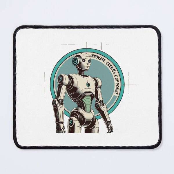 Item preview, Innovate Create Explore – Retro Futuristic Robot Badge Tee designed and sold by PP Shop.