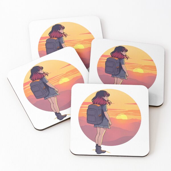 Artikelvorschau, Winkel über ein Mädchen mit einem Rucksack, das vor einer Sonnenuntergangskulisse steht entworfen und verkauft von Atthapolaudom.