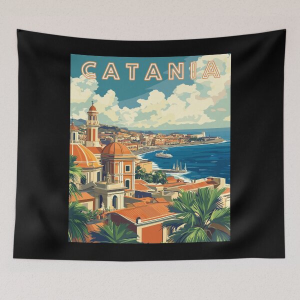 Item preview, Catania in Sicily Italy Retro Art Travel Landscape designed and sold by MaateoDesign.