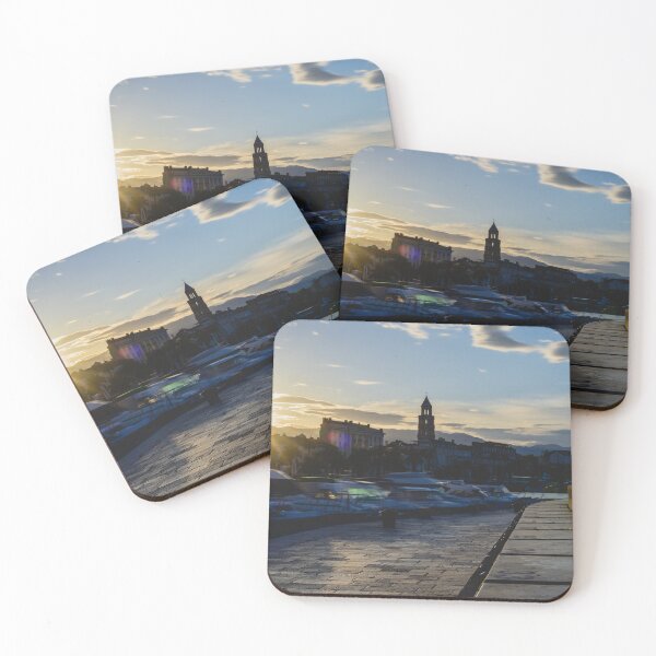 Item preview, Golden Glow over Coastal City – Sunset Harbor Silhouette designed and sold by Ellaire.
