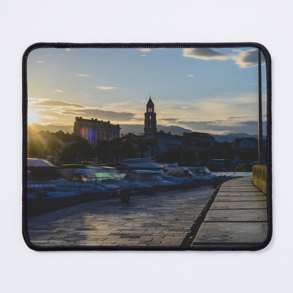 Item preview, Golden Glow over Coastal City – Sunset Harbor Silhouette designed and sold by Ellaire.