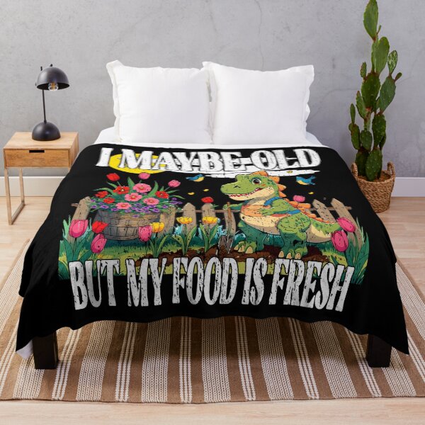 Item preview, I MAY BE OLD BUT MY FOOD IS FRESH happy gardening Dinosaur producing organic food for itself designed and sold by Jt41.