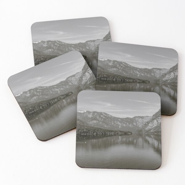 Item preview, Black and White Drone shot of Lake Bohinj designed and sold by expat-camera.