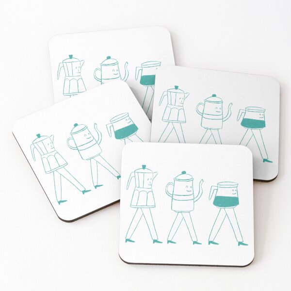 Item preview, March of the Coffee Pots – Cute Walking Coffee Makers Illustration designed and sold by glamoursh.