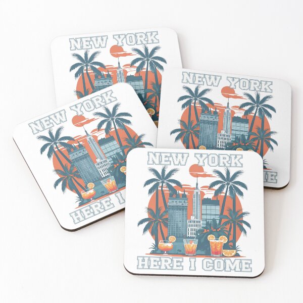 Item preview, New York Here I Come – Urban Sunset Cityscape with Palms & Cocktails designed and sold by PeteLawliiet.