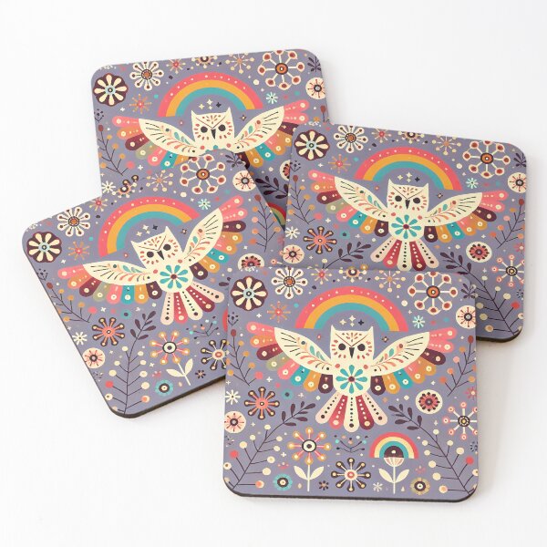 Item preview, Owl Rainbow Flight - Whimsical Scandinavian Folk Art by heidiannemorris © designed and sold by FOLK ART FUSION by heidiannemorris.
