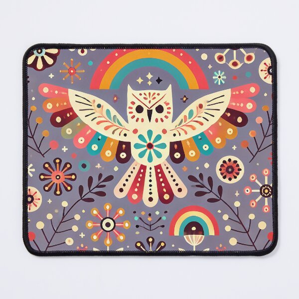 Item preview, Owl Rainbow Flight - Whimsical Scandinavian Folk Art by heidiannemorris © designed and sold by FOLK ART FUSION by heidiannemorris.