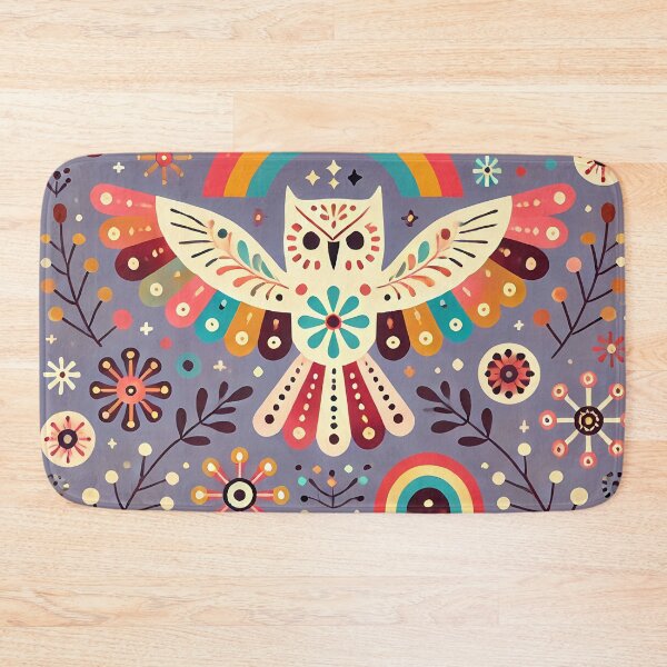 Item preview, Owl Rainbow Flight - Whimsical Scandinavian Folk Art by heidiannemorris © designed and sold by FOLK ART FUSION by heidiannemorris.