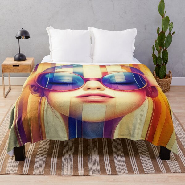 Item preview, Retro Futuristic Girl with Sunglasses – Colorful Striped Vaporwave Vibes designed and sold by Shoot-The-Moon.