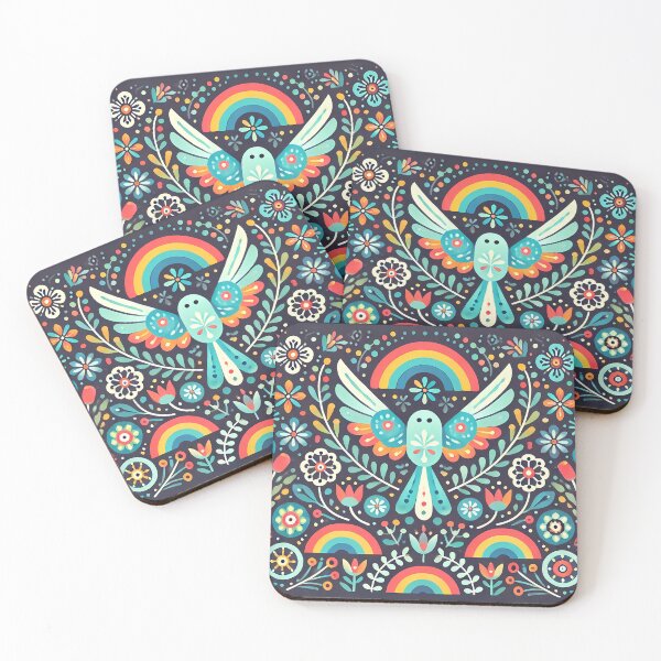 Item preview, Blue Bird Over a Rainbow - Serene Scandinavian Folk Art by heidiannemorris © designed and sold by FOLK ART FUSION by heidiannemorris.
