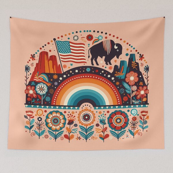 Item preview, American Folk Rainbow - Patriotic Scandinavian Folk Art by heidiannemorris © designed and sold by FOLK ART FUSION by heidiannemorris.