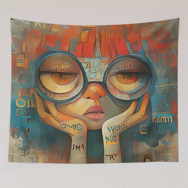 Item preview, Abstract Thoughtful Girl with Oversized Glasses – Surreal Cubist Pop Art Portrait designed and sold by Shoot-The-Moon.