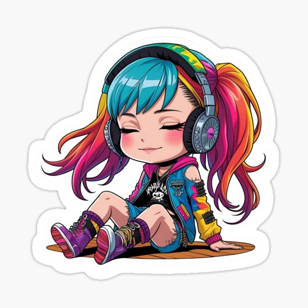 Aperçu de l'œuvre Autocollant Punk Chibi créée et vendue par Kwikistudio.