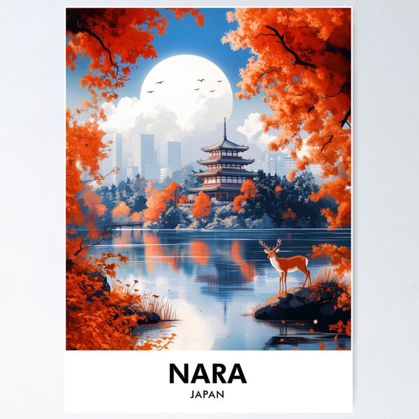 Item preview, Nara Japan Retro Travel Print designed and sold by HomeLivingCo.