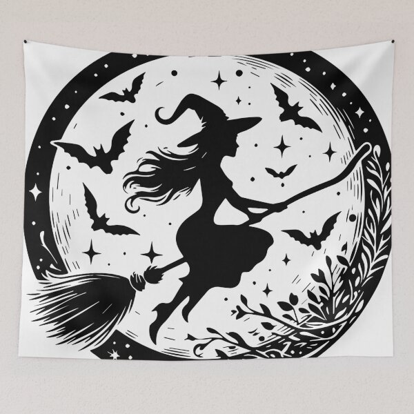 Item preview, Witch Flying on a Broom in Wide Hat designed and sold by midgartdesign.