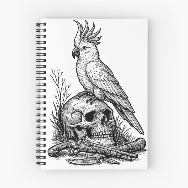 Item preview, The Silent Watcher – Sulfur-Crested Cockatoo & Pirate Skull designed and sold by Le coffre à dessins.