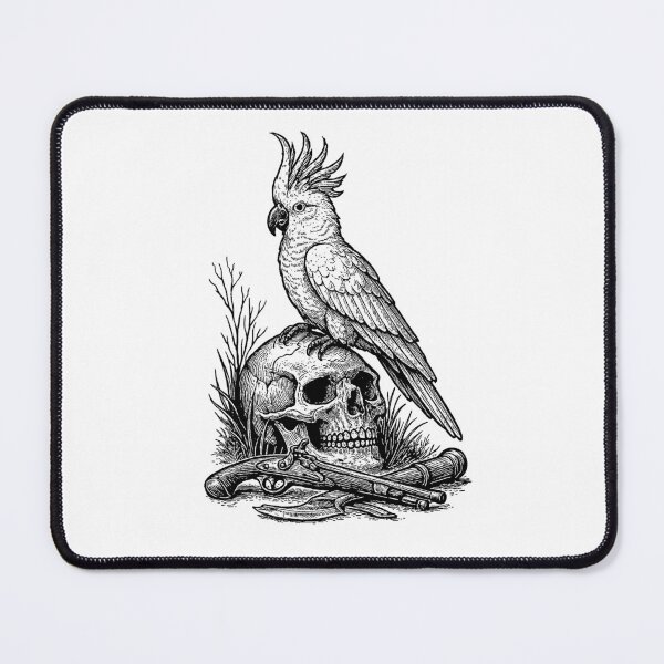 Item preview, The Silent Watcher – Sulfur-Crested Cockatoo & Pirate Skull designed and sold by Le coffre à dessins.
