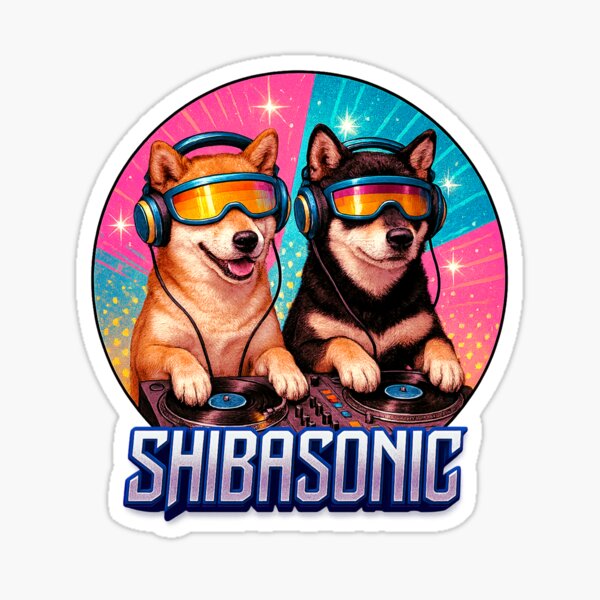 Aperçu de l'œuvre Duo de DJ Shiba Inu dans un style de fête rétro créée et vendue par SUNAGIMO9999.