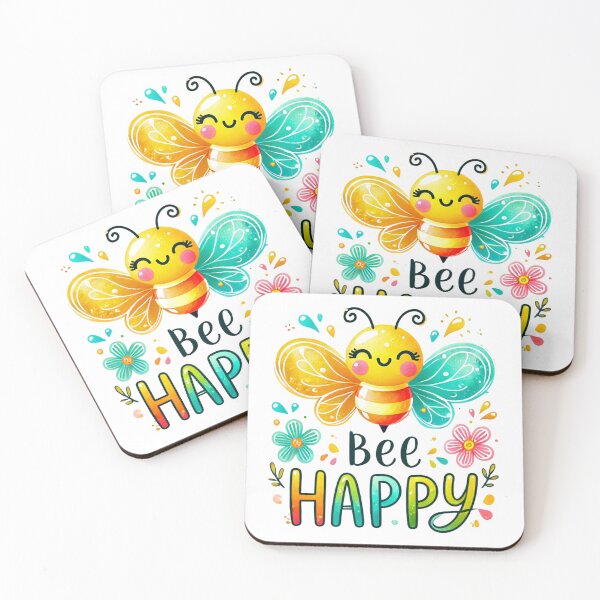 Item preview, Bee Happy Cute Smiling Bee Art – Colorful Inspirational Quote Design designed and sold by asudesign.