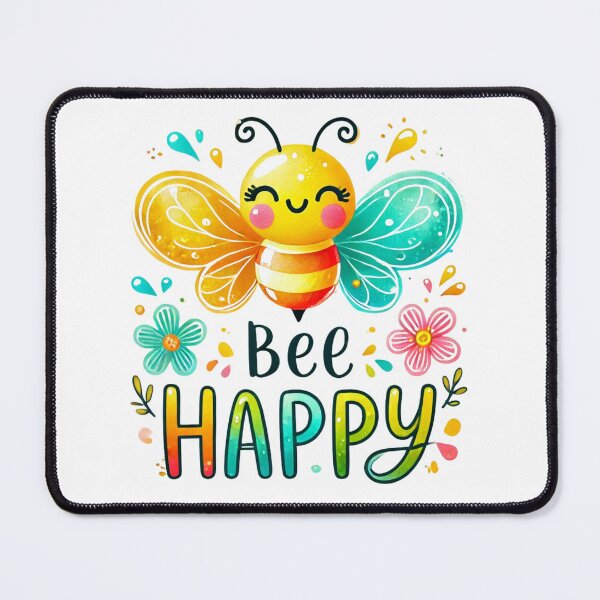 Item preview, Bee Happy Cute Smiling Bee Art – Colorful Inspirational Quote Design designed and sold by asudesign.