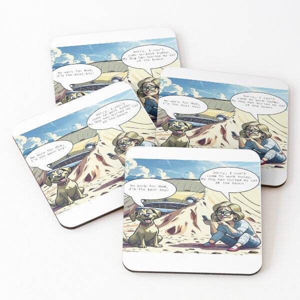 Item preview, Cartoon of a dog buried a car in the sand, getting mom out of work  designed and sold by Cycling Tails.