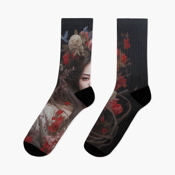 Artikelvorschau, Romantische dunkle Blumenfrauenkunst | Eleganter Wandteppich & Poster entworfen und verkauft von WakaWakoStudio.