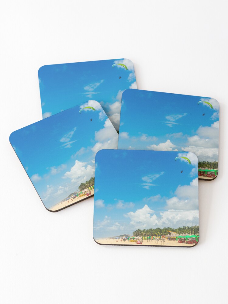 Thumbnail 1 of 5, Coasters (Set of 4), Paraglider Above Praia do Futuro, Fortaleza designed and sold by expat-camera.