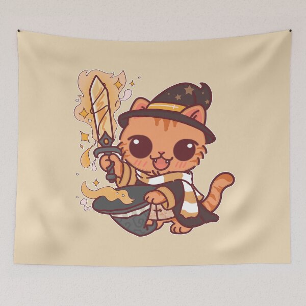 Item preview, Magic Wizard Cat with Sword - Cute Chibi Fantasy Art, Kind House designed and sold by BGMeYou.