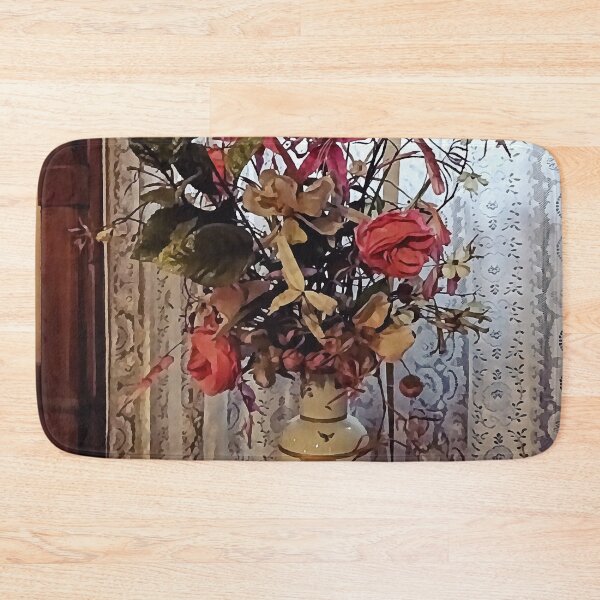Item preview, Bouquet With Roses In Front of Lace Curtain designed and sold by Susan Savad.