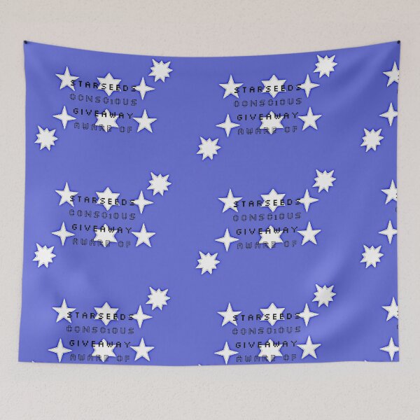 Item preview, Different star shapes in white on blue background ,starseeds, conscious  ,giveaway and aware of words designed and sold by wallartofmio.