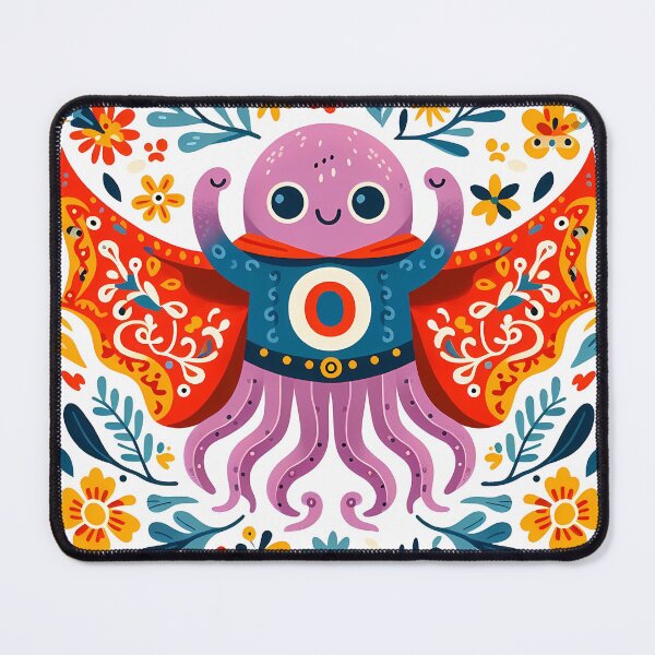 Item preview, Happy Octopus Superhero - Playful Scandinavian Folk Art by heidiannemorris © designed and sold by FOLK ART FUSION by heidiannemorris.