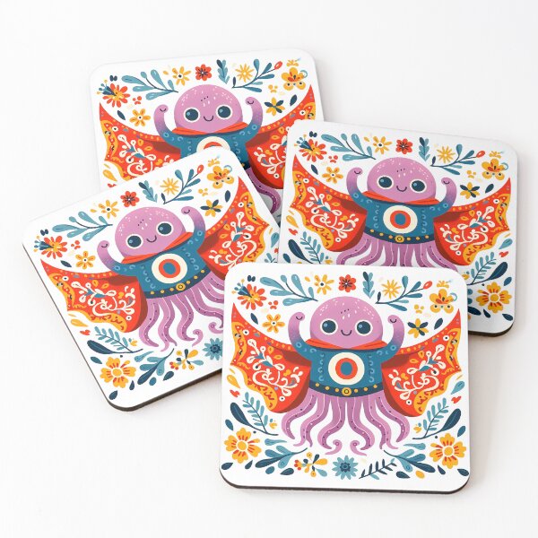 Item preview, Happy Octopus Superhero - Playful Scandinavian Folk Art by heidiannemorris © designed and sold by FOLK ART FUSION by heidiannemorris.