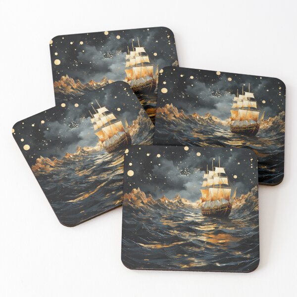 Item preview, Celestial Sailboat Art | Golden Light Maritime Wall Decor | Dramatic Night Sky Canvas Print | Luxury Nautical Home Decor designed and sold by Gemini Maison Print.