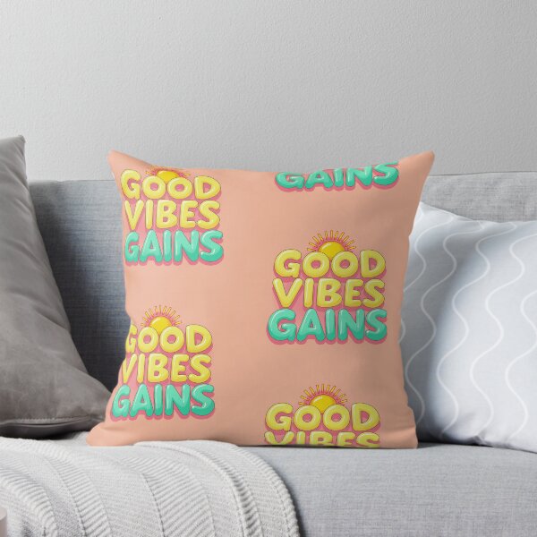 Aperçu de l'œuvre Good Vibes Gains – Fitness et positivité en typographie audacieuse créée et vendue par Polycare.