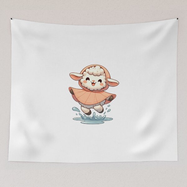 Item preview, Lamb in Poncho - Joyful Rainy Day Illustration designed and sold by Confuzz1ed.